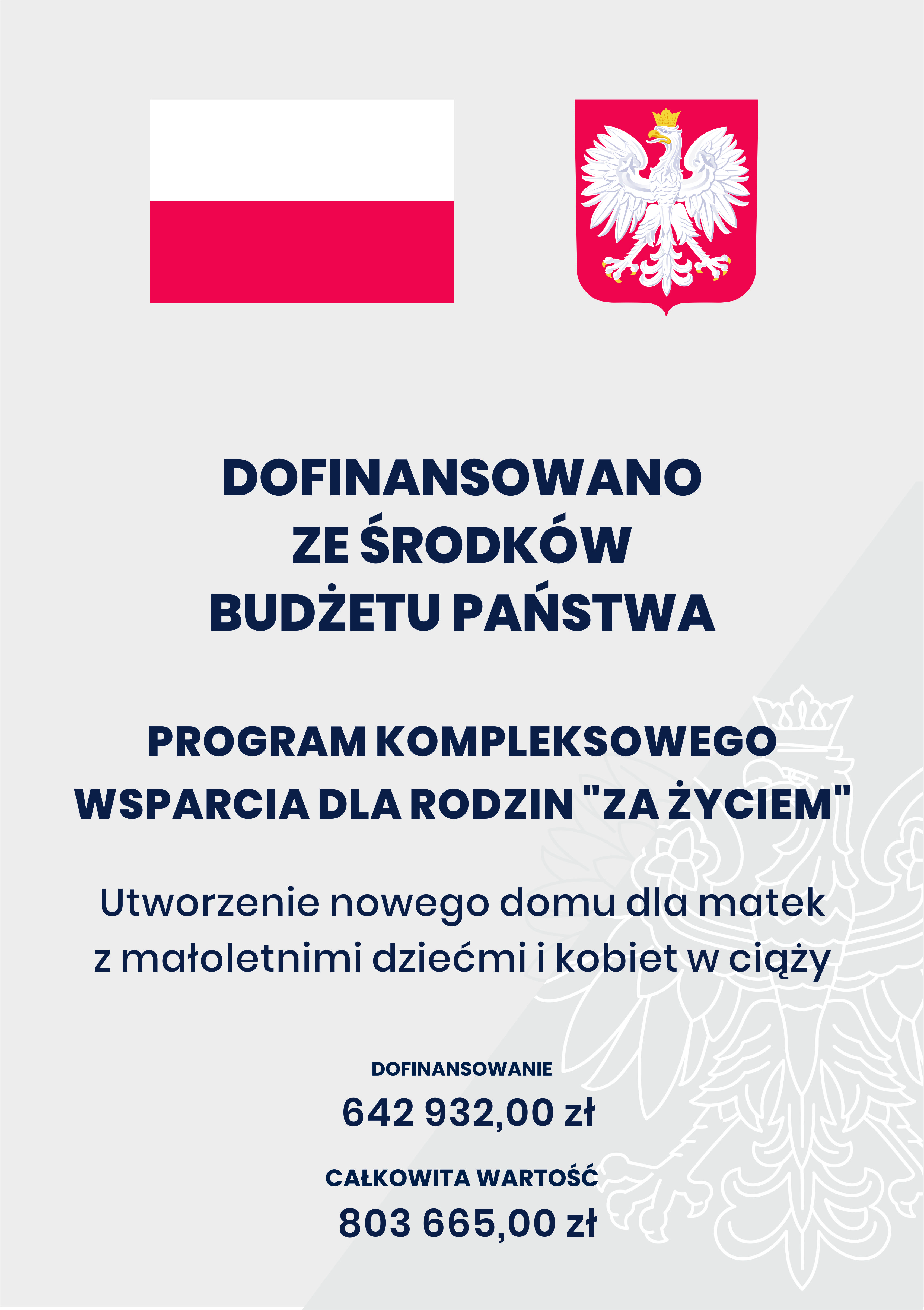 godło flaga Polski na szarynm tle oraz tekst